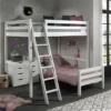 Chambre Enfant 3 Pièces Lit Mezzanine Lit Simple Et Commode 4 Tiroirs Pin Massif Blanc Pino 90/140x200 Cm