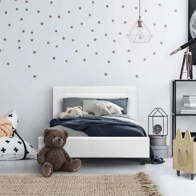 EDOUARD Lit Enfant Contemporain- Simili Blanc - Sommier Inclus - 90 X 190 Cm 4 EDOUARD Lit Enfant Contemporain- Simili Blanc - Sommier Inclus - 90 X 190 Cm – Image 2