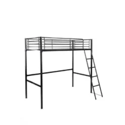 Lit Mezzanine Enfant LEIJONA Avec Sommier - Style Contemporain - En Tubes D'acier Laqués époxy Noir - L 200 X P 98 Cm