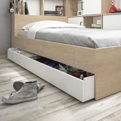 GAMI Lit Enfant Avec Rangements - Décor Blanc/châtaignier - 90 X 200 Cm - ERWAN -Repose Lit Soldes Boutique gami lit enfant avec rangements decor blanc chataignier 90 x 200 cm erwan 3483601065987 995542