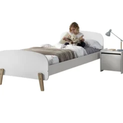 Lit Enfant 90x200 Cm Bois Blanc Brillant Et Pieds Pin Massif Clair Kiddy -Repose Lit Soldes Boutique kiddy lit blanc et pieds bois massif clair 5420070221757 691842