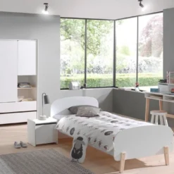 Lit Enfant 90x200 Cm Bois Blanc Brillant Et Pieds Pin Massif Clair Kiddy -Repose Lit Soldes Boutique kiddy lit blanc et pieds bois massif clair 5420070221757 691843