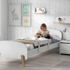 Lit Enfant 90x200 Cm Bois Blanc Brillant Et Pieds Pin Massif Clair Kiddy -Repose Lit Soldes Boutique kiddy lit blanc et pieds bois massif clair 5420070221757 691844