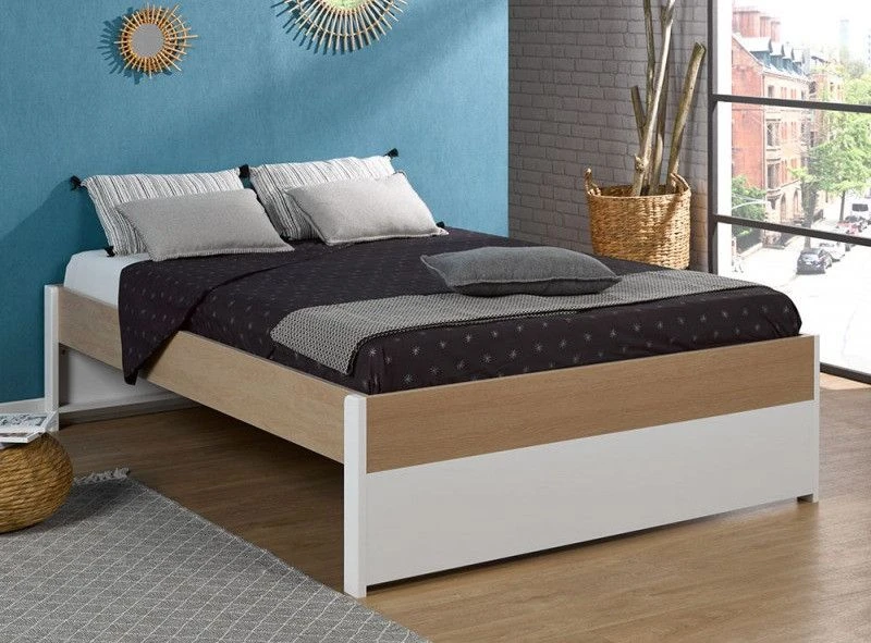 Lit 140x200 Cm Bois Blanc Et Chêne Clair Nomade 4 Lit 140x200 Cm Bois Blanc Et Chêne Clair Nomade – Image 2
