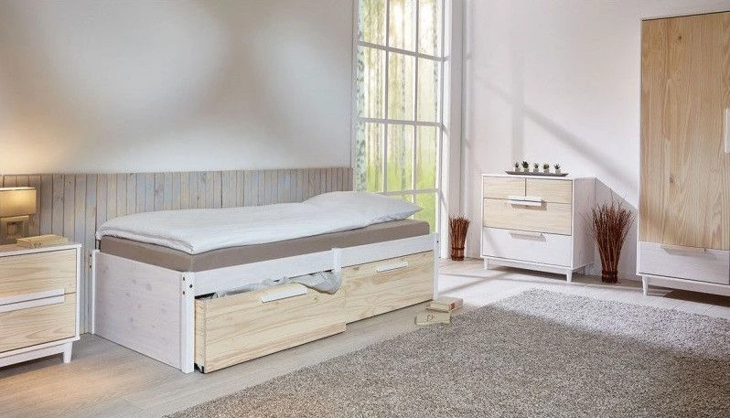 Lit 2 Tiroirs Pin Massif Blanc Et Clair Pipou 7 Lit 2 Tiroirs Pin Massif Blanc Et Clair Pipou – Image 5