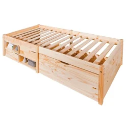 Lit 3 Tiroirs 2 Niches Pin Massif Clair Mura 90x200 Cm -Repose Lit Soldes Boutique lit 3 tiroirs 2 niches pin massif clair farum 4010340346207 402397