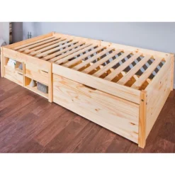 Lit 3 Tiroirs 2 Niches Pin Massif Clair Mura 90x200 Cm -Repose Lit Soldes Boutique lit 3 tiroirs 2 niches pin massif clair farum 4010340346207 402398