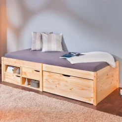 Lit 3 Tiroirs 2 Niches Pin Massif Clair Mura 90x200 Cm -Repose Lit Soldes Boutique lit 3 tiroirs 2 niches pin massif clair farum 4010340346207 402399