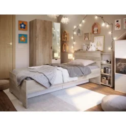 Lit 90x200 Avec 2 Tiroirs - Décor Chene Et Blanc - L 99,2 X P 223,7 X H 90 Cm - AUSTIN -Repose Lit Soldes Boutique lit 90x200 avec 2 tiroirs decor chene et blanc l 99 2 x p 223 7 x h 90 cm austin 8434391010393 454180