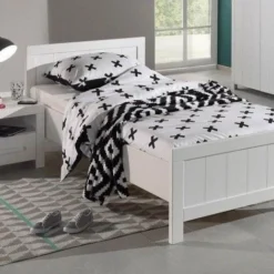 Lit 90x200 Cm Avec Sommier Pin Massif Laqué Blanc Erik -Repose Lit Soldes Boutique lit 90x200 cm avec sommier pin massif laque blanc erik 5420070224222 691742