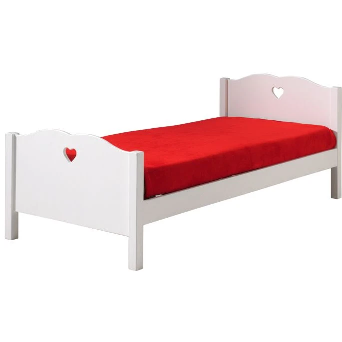 Lit 90x200 Cm Bois Laqué Blanc Cœur 4 Lit 90x200 Cm Bois Laqué Blanc Cœur – Image 2