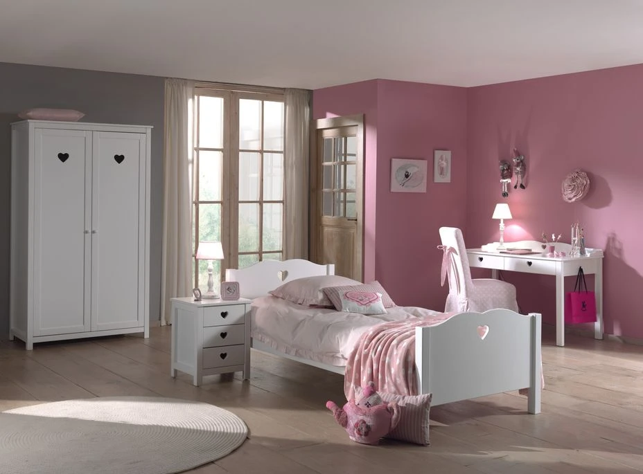 Lit 90x200 Cm Bois Laqué Blanc Cœur 5 Lit 90x200 Cm Bois Laqué Blanc Cœur – Image 3