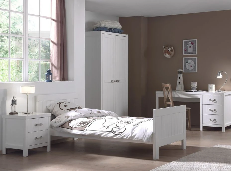 Lit 90x200 Cm Bois Laqué Blanc Lewis 6 Lit 90x200 Cm Bois Laqué Blanc Lewis – Image 4