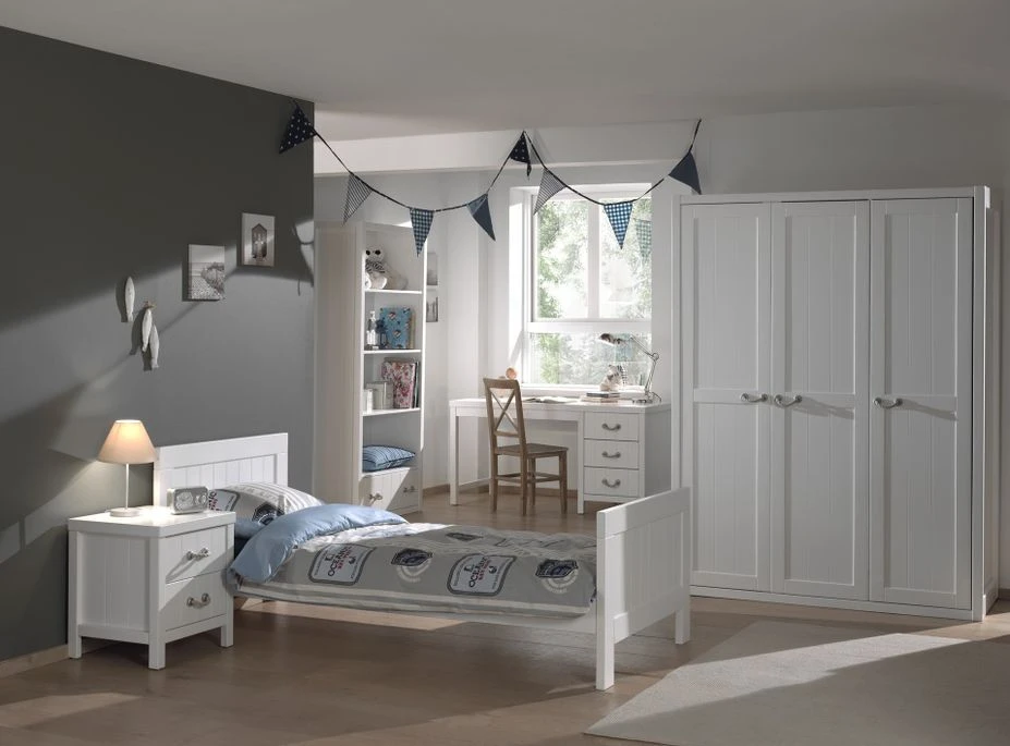 Lit 90x200 Cm Bois Laqué Blanc Lewis 7 Lit 90x200 Cm Bois Laqué Blanc Lewis – Image 5