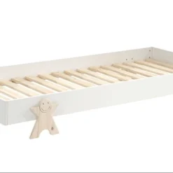 Lit 90x200 Cm Pin Massif Blanc Et Bois Clair Fernando