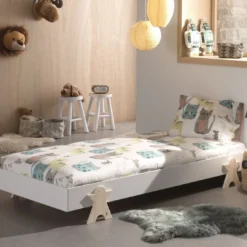 Lit 90x200 Cm Pin Massif Blanc Et Bois Clair Fernando -Repose Lit Soldes Boutique lit 90x200 cm pin massif blanc et bois clair arrow modulo 5420070236225 695081