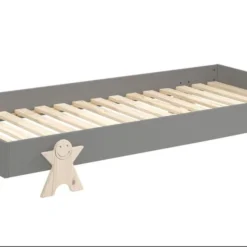 Lit 90x200 Cm Pin Massif Gris Et Bois Clair Fernando