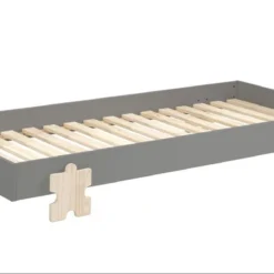 Lit 90x200 Cm Pin Massif Gris Et Bois Clair Valentino