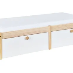 Lit à Tiroirs Pin Massif Clair Et Blanc Wonda 90x200 Cm