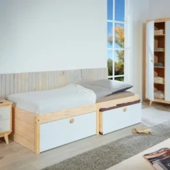 Lit à Tiroirs Pin Massif Clair Et Blanc Wonda 90x200 Cm -Repose Lit Soldes Boutique lit a tiroirs pin massif clair et blanc wilna 90x200 cm 4010340036009 577813