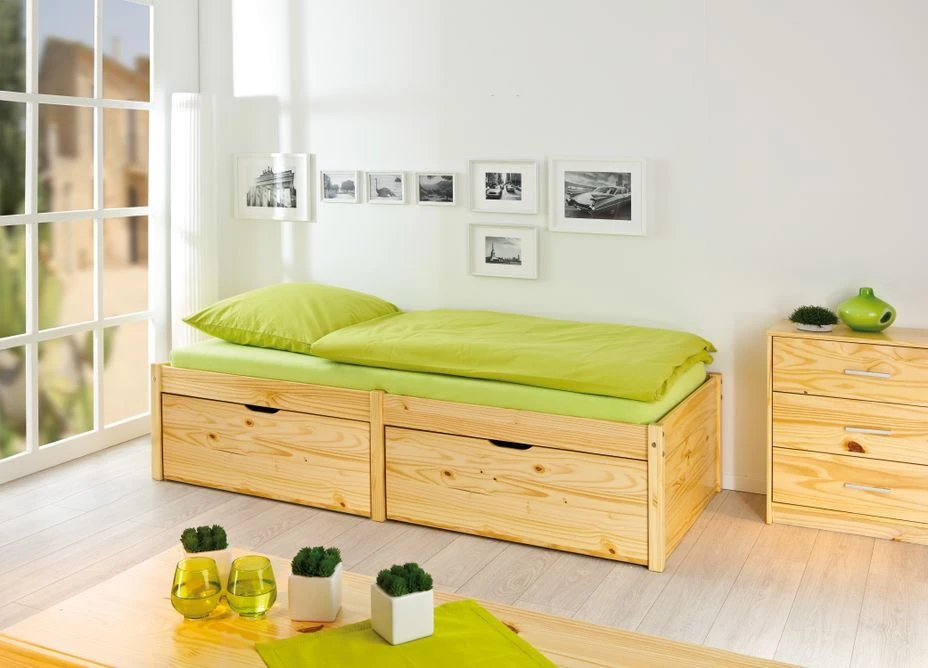 Lit à Tiroirs Pin Massif Clair Laura 90x200 Cm 4 Lit à Tiroirs Pin Massif Clair Laura 90x200 Cm – Image 2