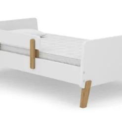 Lit Avec Rambarde Pin Massif Blanc Et Pieds Bois Clair Ybil 70x140 Cm