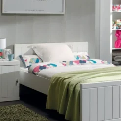 Lit Avec Sommier 90x200 Cm Bois Laqué Blanc Robin -Repose Lit Soldes Boutique lit avec sommier 90x200 cm bois laque blanc robin 5420070225533 696045