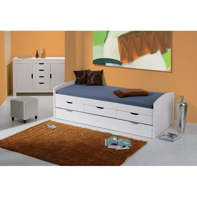 Lit Banquette 4 Tiroirs Pin Massif Blanc Zara 90x200 Cm 11 Lit Banquette 4 Tiroirs Pin Massif Blanc Zara 90x200 Cm – Image 9