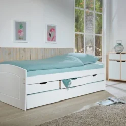 Lit Banquette Gigogne Pin Massif Vernis Blanc Eureka 90x200 Cm -Repose Lit Soldes Boutique lit banquette gigogne pin massif vernis blanc eureka 90x200 cm 4010340902106 577430