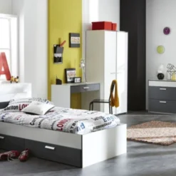 Lit Blanc Et Gris à Tiroirs Arthur