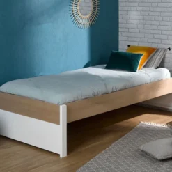 Lit Bois Blanc Et Chêne Clair Nomade 90x200 Cm 5 Lit Bois Blanc Et Chêne Clair Nomade 90x200 Cm -Repose Lit Soldes Boutique lit bois blanc et chene clair nomade 90x200 cm 343358