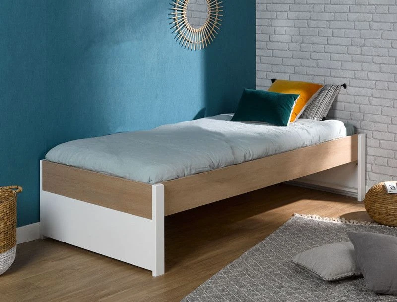 Lit Bois Blanc Et Chêne Clair Nomade 90x200 Cm 4 Lit Bois Blanc Et Chêne Clair Nomade 90x200 Cm – Image 2