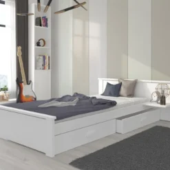 Lit Bois Pin Blanc Et Bois Gris Graphite 90x200 Cm Avec 1 Chevet Et 2 Tiroirs De Rangement Lydia -Repose Lit Soldes Boutique lit bois pin blanc et bois gris graphite 90x200 cm avec 1 chevet et 2 tiroirs de rangement lydia 3666722947121 1508901