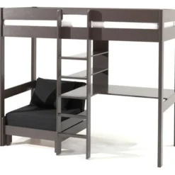 Lit Combiné Avec Fauteuil Pin Massif Taupe Pino 90x200 Cm