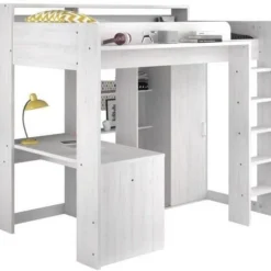 Lit Combiné Mezzanine Enfant - Bois Pin Blanc - Sommier Inclus - 90 X 200 Cm