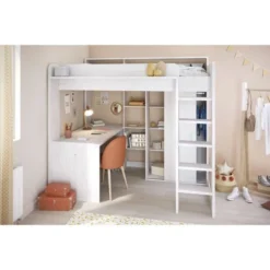 Lit Combiné Mezzanine Enfant - Bois Pin Blanc - Sommier Inclus - 90 X 200 Cm -Repose Lit Soldes Boutique lit combine mezzanine enfant bois pin blanc sommier inclus 90 x 200 cm 3480940291053 464456