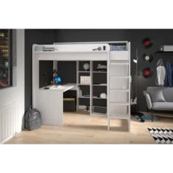 Lit Combiné Mezzanine Enfant - Bois Pin Blanc - Sommier Inclus - 90 X 200 Cm -Repose Lit Soldes Boutique lit combine mezzanine enfant bois pin blanc sommier inclus 90 x 200 cm 3480940291053 464457