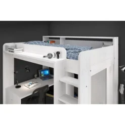 Lit Combiné Mezzanine Enfant - Bois Pin Blanc - Sommier Inclus - 90 X 200 Cm -Repose Lit Soldes Boutique lit combine mezzanine enfant bois pin blanc sommier inclus 90 x 200 cm 3480940291053 464458