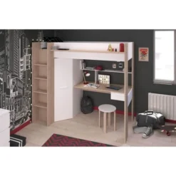 Lit Combiné Mezzanine Enfant - Décor Chêne Et Blanc - Sommier Inclus - 90 X 200 Cm -Repose Lit Soldes Boutique lit combine mezzanine enfant decor chene et blanc sommier inclus 90 x 200 cm 3480940296881 1426510