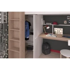 Lit Combiné Mezzanine Enfant - Décor Chêne Et Blanc - Sommier Inclus - 90 X 200 Cm -Repose Lit Soldes Boutique lit combine mezzanine enfant decor chene et blanc sommier inclus 90 x 200 cm 3480940296881 1426513