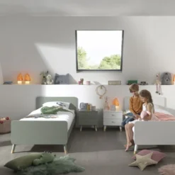 Lit Enfant 90x200 Cm Avec Sommier Bois Gris Satiné Funy -Repose Lit Soldes Boutique lit enfant 90x200 cm avec sommier bois gris satine funy 5420070232470 589068
