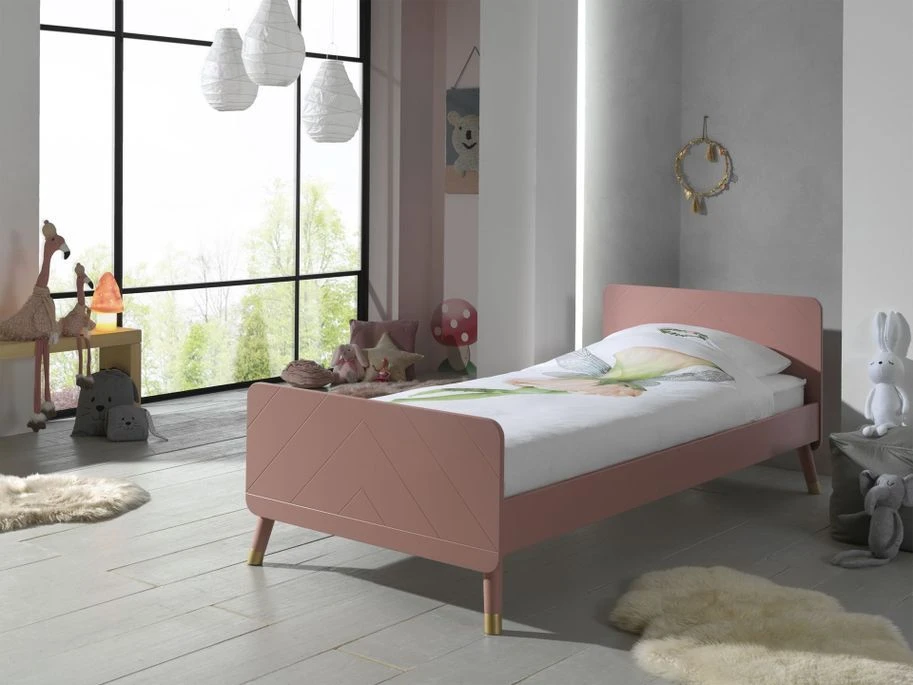 Lit Enfant 90x200 Cm Avec Sommier Bois Terre Rose Satiné Funy 4 Lit Enfant 90x200 Cm Avec Sommier Bois Terre Rose Satiné Funy – Image 2