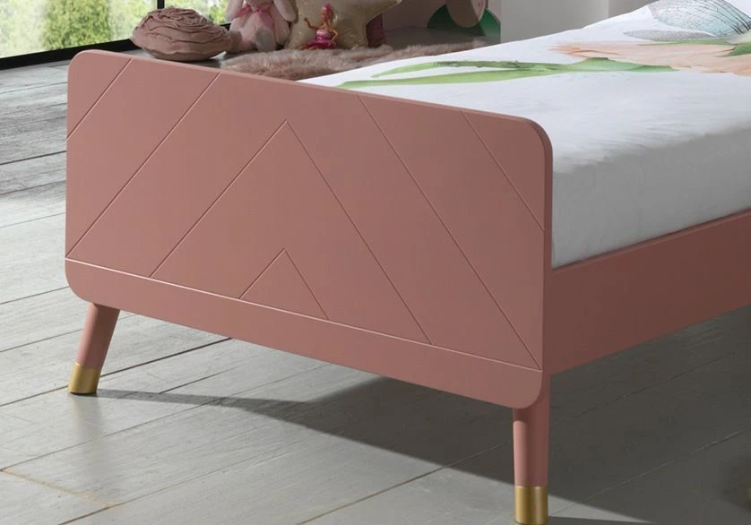 Lit Enfant 90x200 Cm Avec Sommier Bois Terre Rose Satiné Funy 5 Lit Enfant 90x200 Cm Avec Sommier Bois Terre Rose Satiné Funy – Image 3