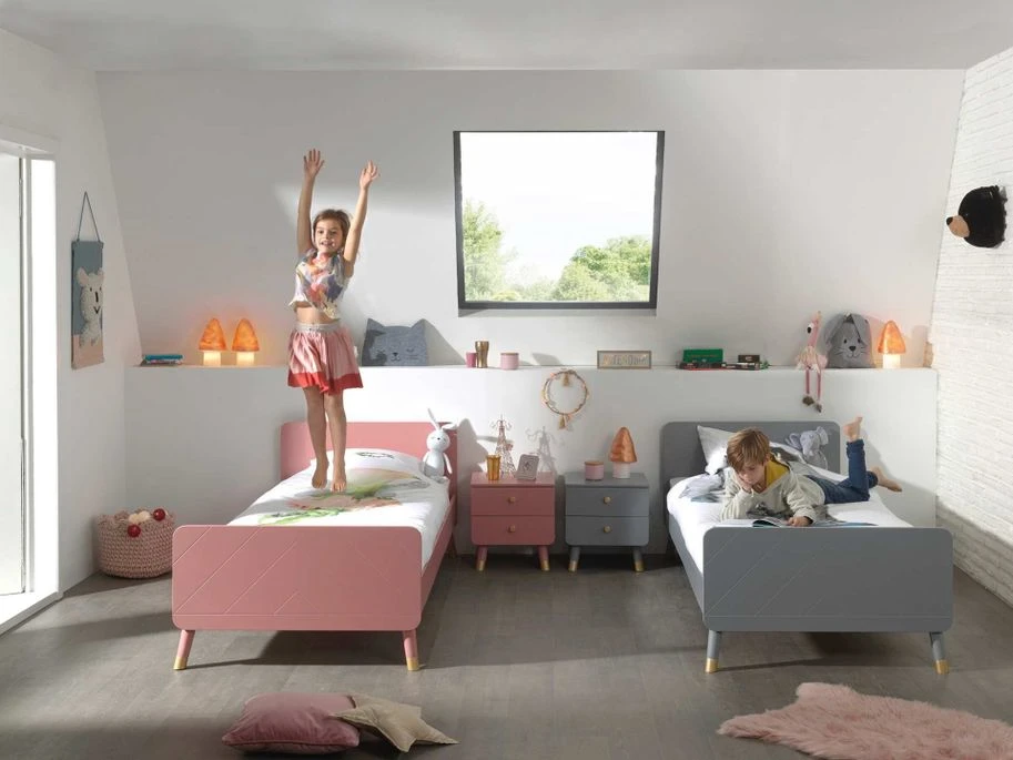 Lit Enfant 90x200 Cm Avec Sommier Bois Terre Rose Satiné Funy 6 Lit Enfant 90x200 Cm Avec Sommier Bois Terre Rose Satiné Funy – Image 4