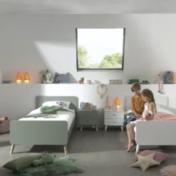 Lit Enfant 90x200 Cm Avec Sommier Bois Vert Satiné Funy -Repose Lit Soldes Boutique lit enfant 90x200 cm avec sommier bois vert satine funy 5420070232500 594160