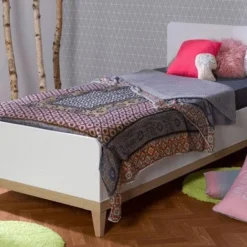 Lit Enfant 90x200 Cm Bois Blanc Et Hêtre Clair Evidence -Repose Lit Soldes Boutique lit enfant 90x200 cm bois blanc et hetre clair evidence 3700429610008 654939