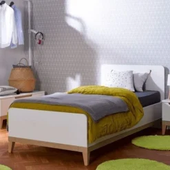 Lit Enfant 90x200 Cm Bois Blanc Et Hêtre Clair Evidence -Repose Lit Soldes Boutique lit enfant 90x200 cm bois blanc et hetre clair evidence 3700429610008 654941