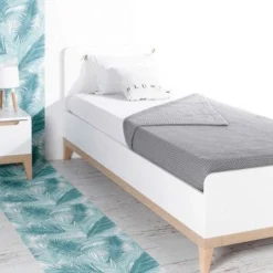 Lit Enfant 90x200 Cm Bois Blanc Et Hêtre Clair Evidence -Repose Lit Soldes Boutique lit enfant 90x200 cm bois blanc et hetre clair evidence 3700429610008 654942