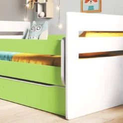 Lit Enfant Avec Barrière De Sécurité Amovible Blanc Et Vert Moly -Repose Lit Soldes Boutique lit enfant avec barriere de securite amovible blanc et vert moly 3666722174466 1223632