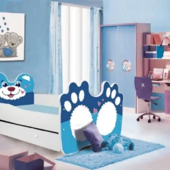 Lit Enfant Avec Motif Petit Lion Bleu 70x140 Ou 80x160 Cm - Matelas Inclus - Tiroir De Rangement -Repose Lit Soldes Boutique lit enfant avec motif petit lion bleu 70x140 ou 80x160 cm matelas inclus tiroir de rangement 3666722947183 1511638